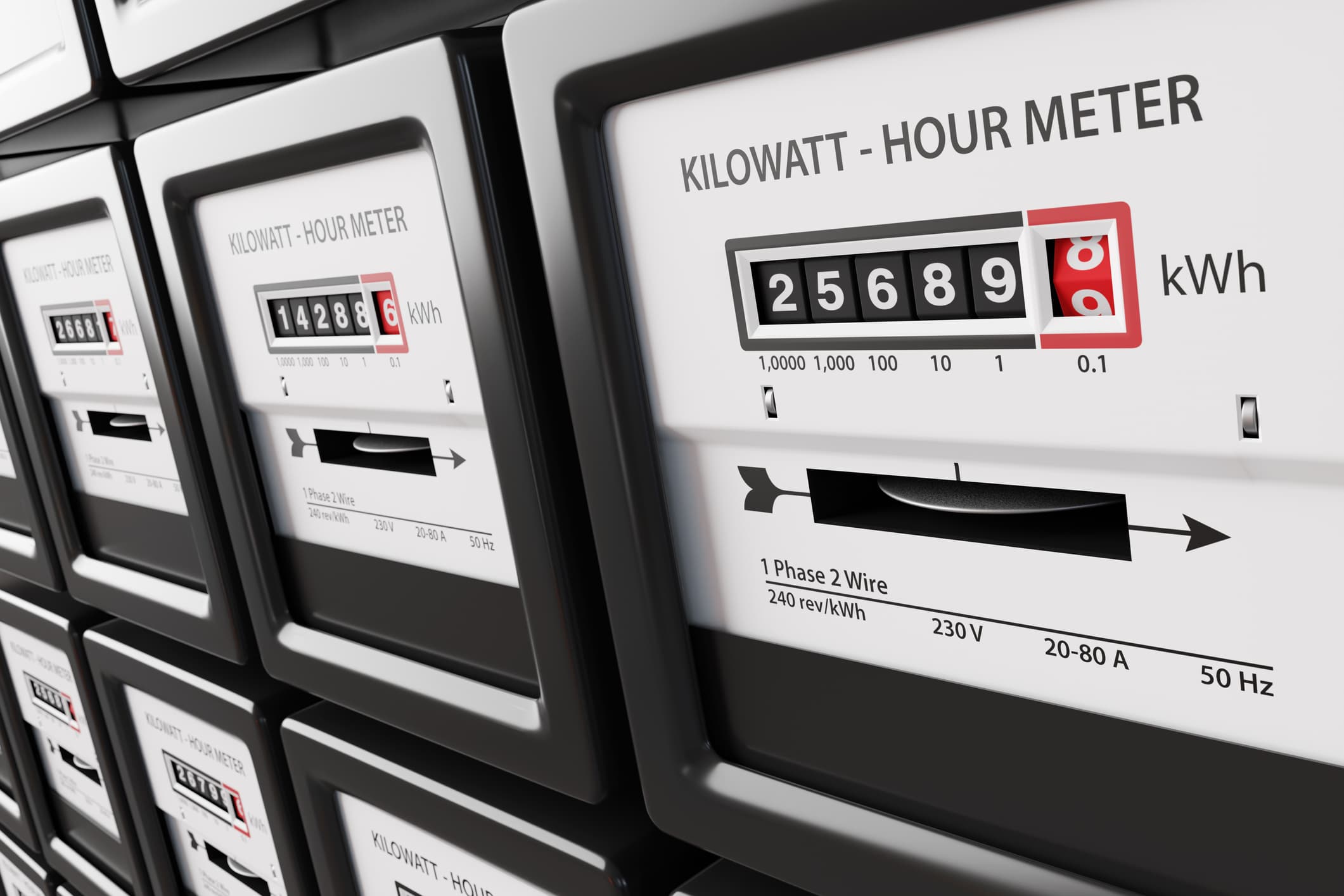 Rows of black electric meters